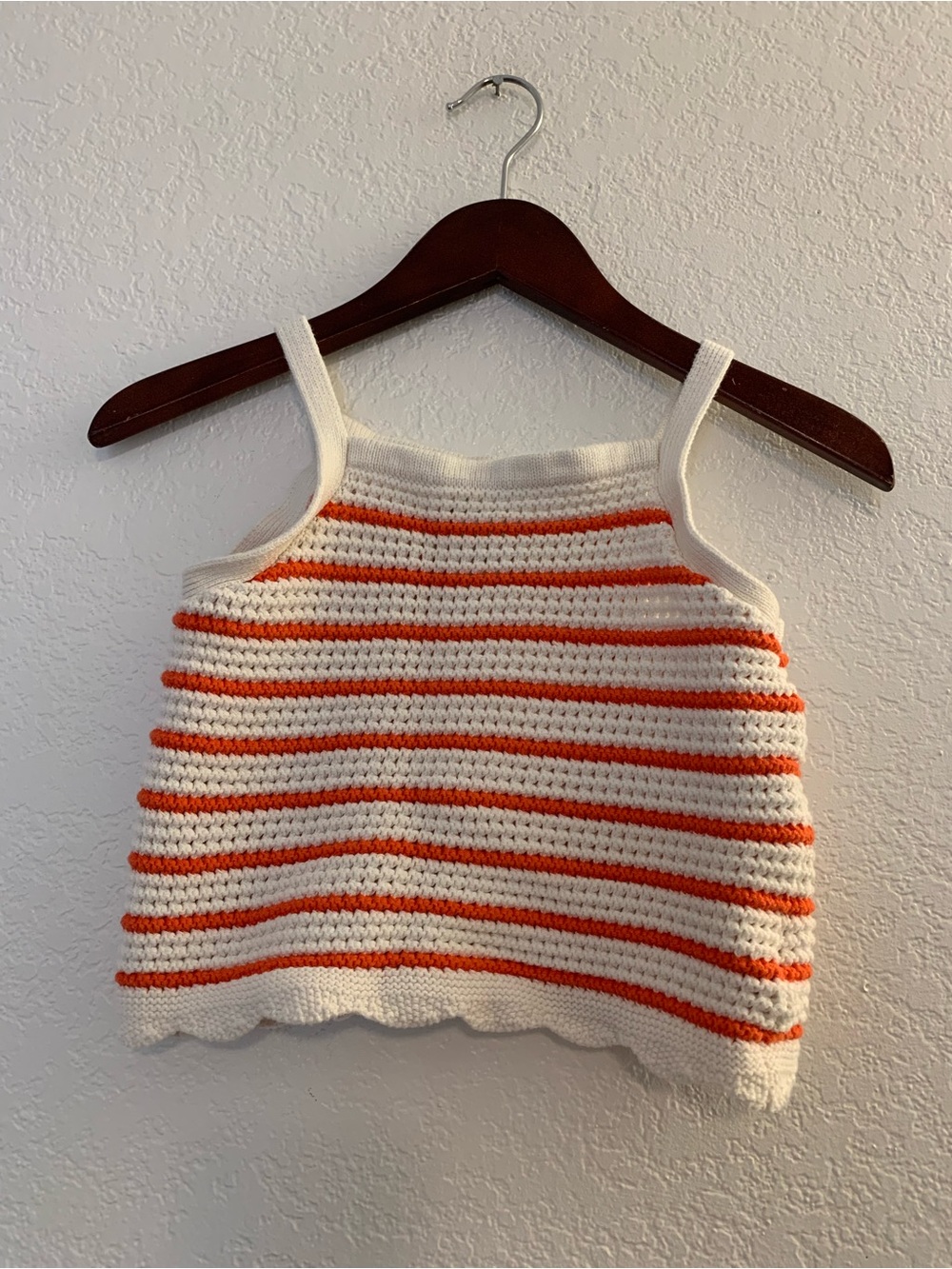 100% Cotton  Cream and Orange Striped Crochet Tank for Kids | 7-8 Years